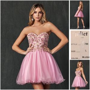 Juliet Prom Style 788 Blush Pink Floral Embroidered Short Dress Size Large New